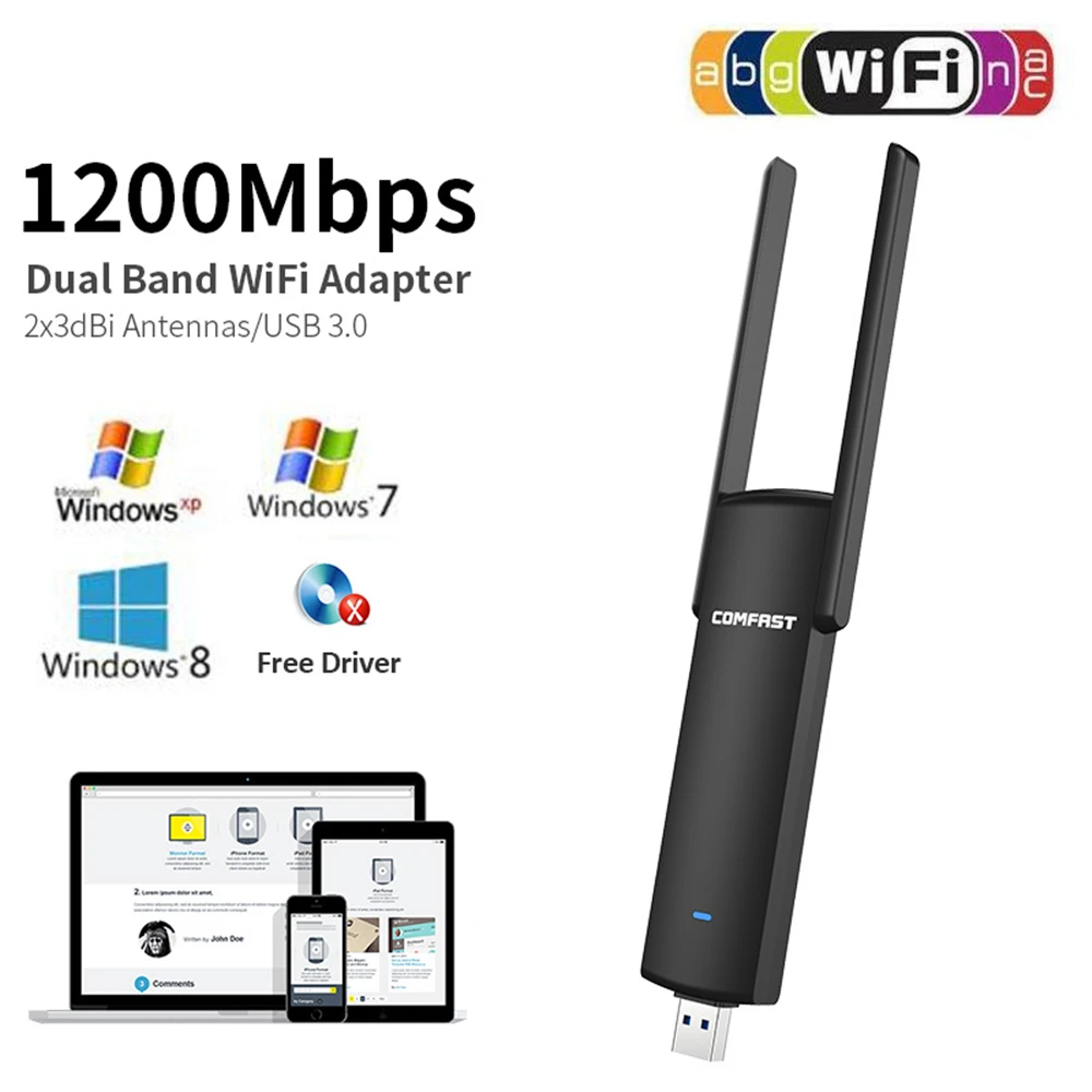USB Wifi Adapter 1200Mbps Dual Band Wi-fi dongle 2.4Ghz + 5Ghz Computer AC Network Card USB 3.0 Antenna 802.11ac/b/g/n
USB Wifi Adapter 1200Mbps Dual Band Wi-fi dongle 2.4Ghz + 5Ghz Computer AC Network Card USB 3.0 Antenna 802.11ac/b/g/n