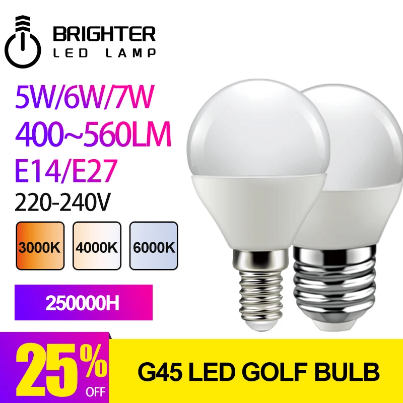 

1 Piece Led Golf Bulb G45 5W 6W 7W E14 E27 220V Warm White 3000K Daylight 4000K Cold White 6000K Lamp Light For Home Decoration