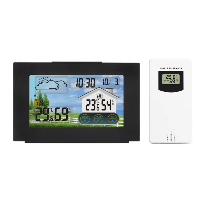 

Цифровые часы, метеостанция, термометр с беспроводным наружным датчиком, Светодиодный Измеритель температуры и влажности для умного дома
