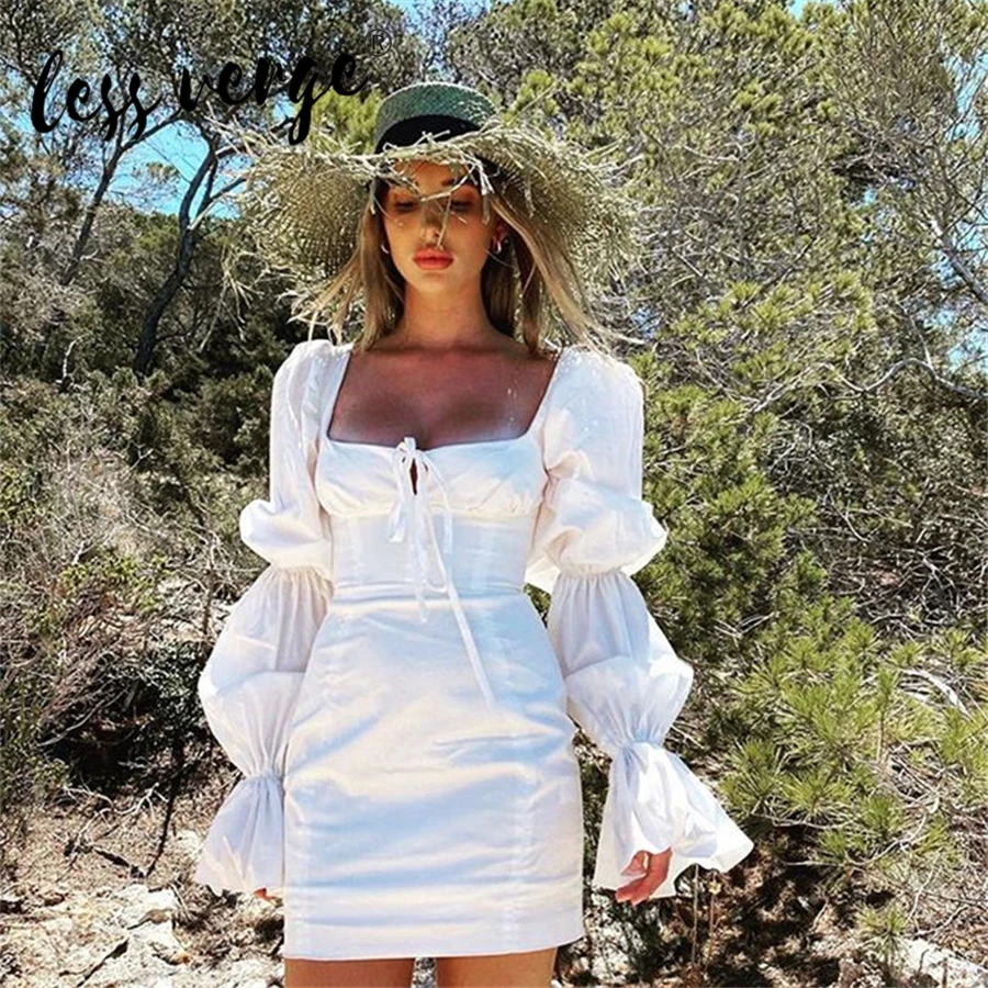 Lessverge Women Dress Solid Color Wrap-around Petal Long-Sleeved Lace-up Off Shoulder Bodycon Sexy White Dress 
Lessverge Women Dress Solid Color Wrap-around Petal Long-Sleeved Lace-up Off Shoulder Bodycon Sexy White Dress