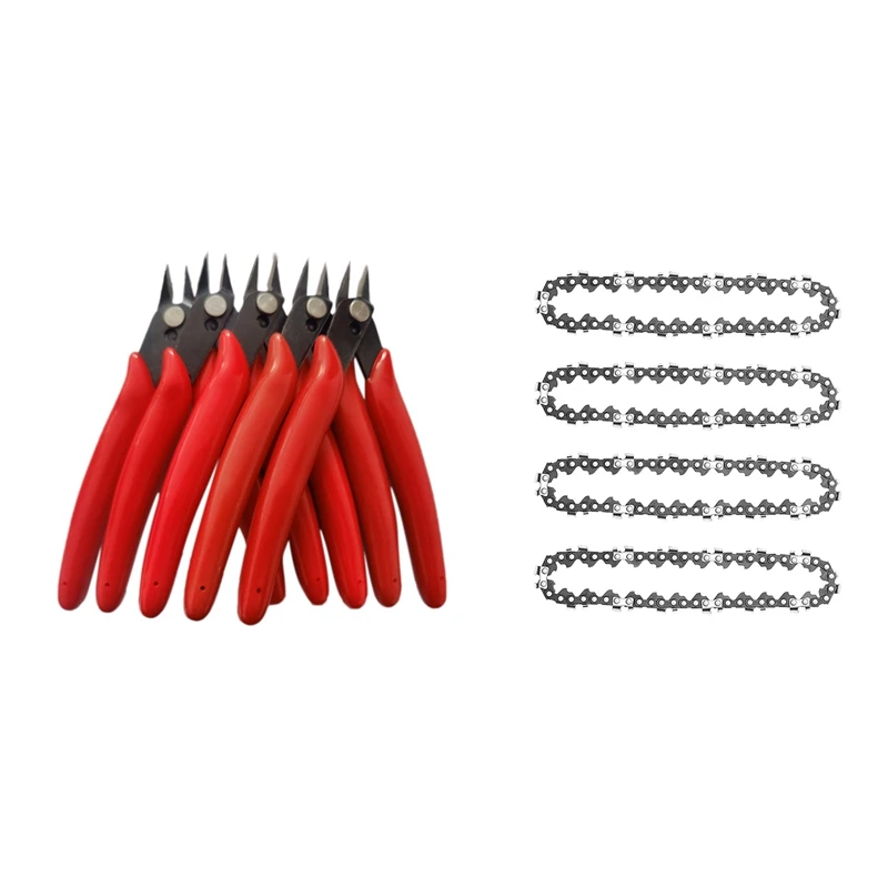 5 Pcs Wire Flush Cutter 5 Inch Diagonal Cutting Pliers & 4Pcs 4 Inch Mini Chainsaw Cordless Electric Chainsaw Chain
5 Pcs Wire Flush Cutter 5 Inch Diagonal Cutting Pliers & 4Pcs 4 Inch Mini Chainsaw Cordless Electric Chainsaw Chain