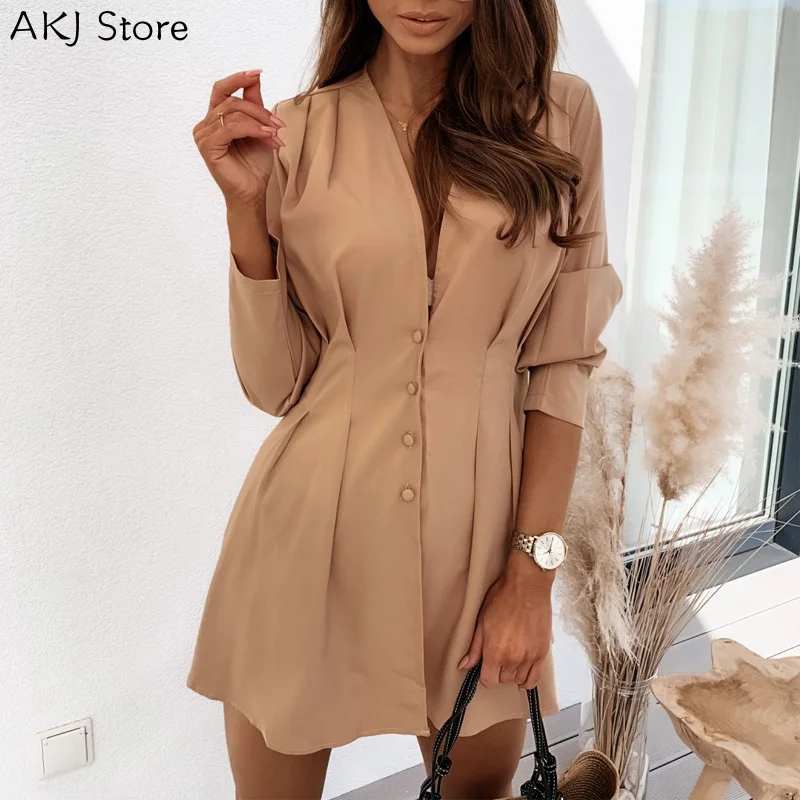 Elegant High Waist Slim Shirt Dress 2020 Autumn Pleated Mini Dress Vestidos 
Elegant High Waist Slim Shirt Dress 2020 Autumn Pleated Mini Dress Vestidos