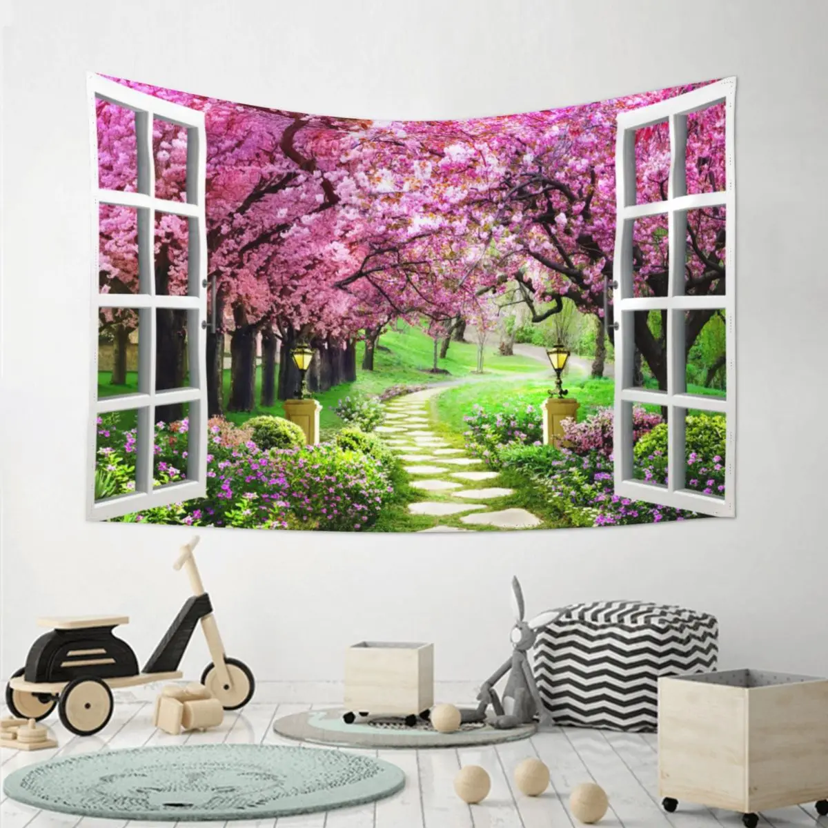 Window scenery pattern deco Bohemian wall tapestry Window scenery Mandala wall art deco tapestry 150x102cm