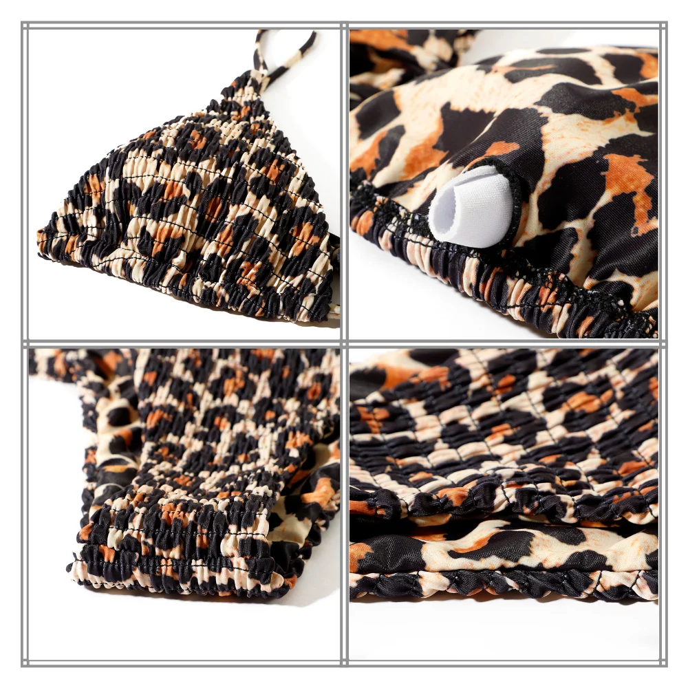 Bikini Set Halter LaceUp Swimsuit Women Leopard Bikini Low Waist Swimwear Women Beachwear Brazilian Thong Sexy Bikini 2021 Woman