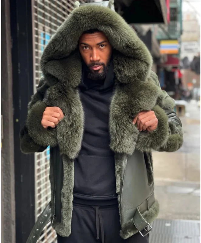 Green Big Fur Collar Hooded Thickened Plus Velvet Men's Leather Jacket Clothes Jacket Men Jacket
Green Big Fur Collar Hooded Thickened Plus Velvet Men's Leather Jacket Clothes Jacket Men Jacket