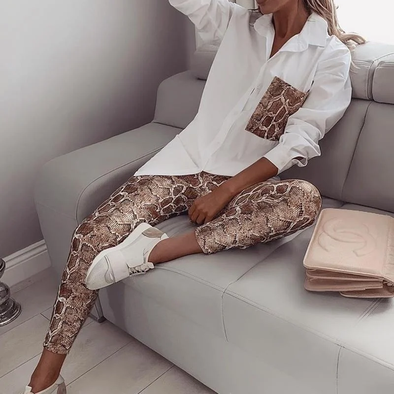 Women Fashion Casual Two-Piece Set Suits Set Female Spring Summer Clothes Long Sleeve Top &Snakeskin Print Pants Set
Women Fashion Casual Two-Piece Set Suits Set Female Spring Summer Clothes Long Sleeve Top &Snakeskin Print Pants Set
