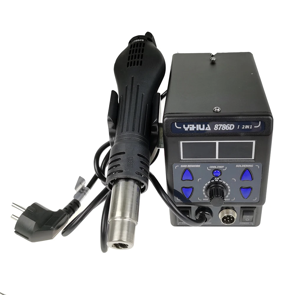 YIHUA 8786D-I 2 in 1 Soldering Iron Hot Air Gun BGA Rework Staion for Repair Welding Work 740W Welding Station
YIHUA 8786D-I 2 in 1 Soldering Iron Hot Air Gun BGA Rework Staion for Repair Welding Work 740W Welding Station