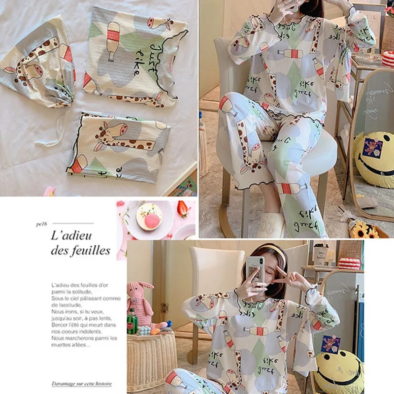 Sweety Pajamas Sets Print Womens Home Wear Long Sleeve Female Cute Sleepwear Casual Ladies Home Clothes Autumn Spring
Sweety Pajamas Sets Print Womens Home Wear Long Sleeve Female Cute Sleepwear Casual Ladies Home Clothes Autumn Spring