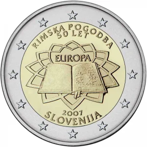 Slovenia 2007 50th Anniversary of the Treaty of Rome 2 Euro Real Original Coins True Euro Collection Commemorative Coin Unc
Slovenia 2007 50th Anniversary of the Treaty of Rome 2 Euro Real Original Coins True Euro Collection Commemorative Coin Unc