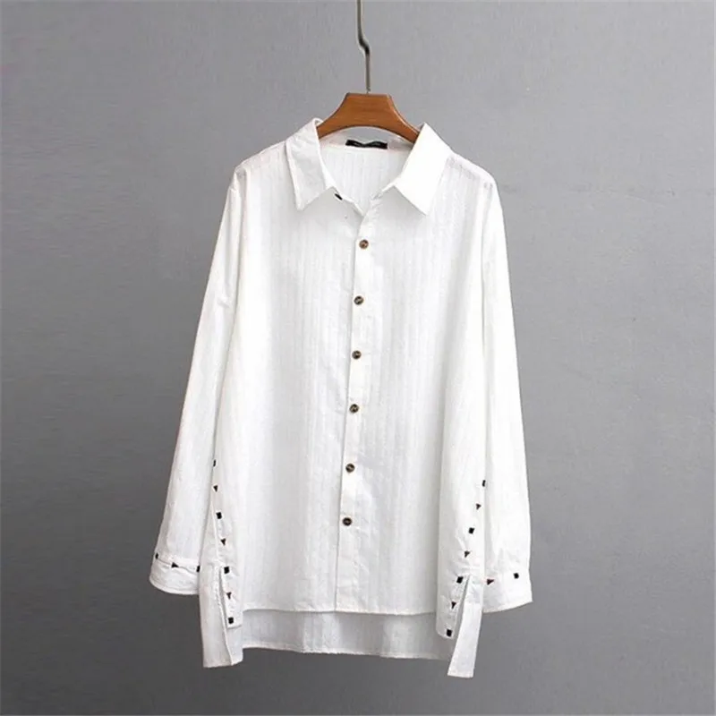 Фото Женские блузки топы белого цвета Blusas 2019 с длинным рукавом вышивкой женская