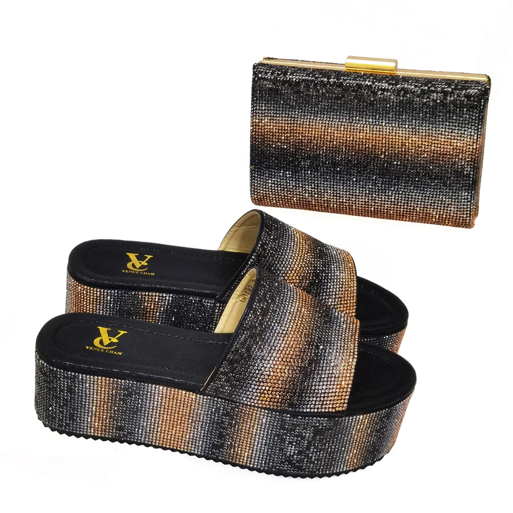 Latest New Arrials Black Color Shoes and Bag Set Fashion Comfortable Heels Sandals with Shinning Crystal for Party
Latest New Arrials Black Color Shoes and Bag Set Fashion Comfortable Heels Sandals with Shinning Crystal for Party