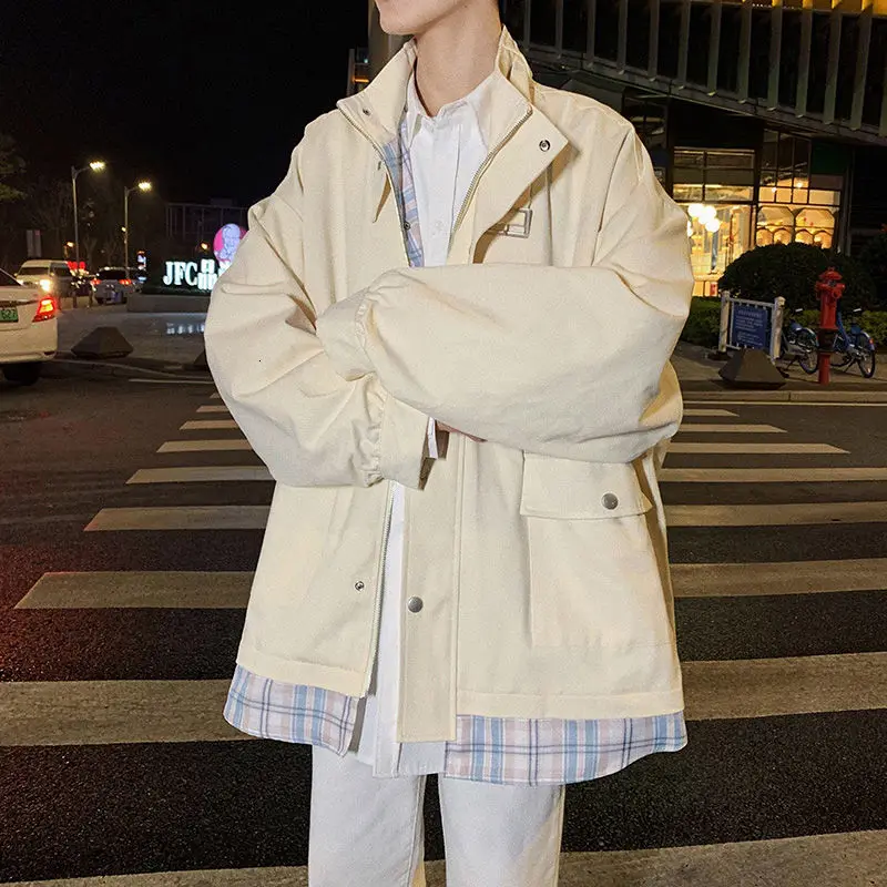 Men's jackets 2021 spring autumn new loose casual solid color coats personality fashion splicing jacket teenagers men students 
Men's jackets 2021 spring autumn new loose casual solid color coats personality fashion splicing jacket teenagers men students