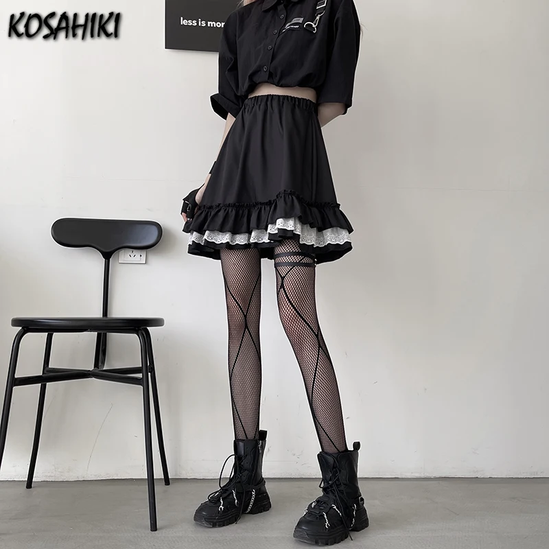 KOSAHIKI Harajuku Lace Pleated Women Skirt JK Gothic Female Mini Black Skirts Casual Spring Summer Girls Cute Bottoms Jupe 
KOSAHIKI Harajuku Lace Pleated Women Skirt JK Gothic Female Mini Black Skirts Casual Spring Summer Girls Cute Bottoms Jupe