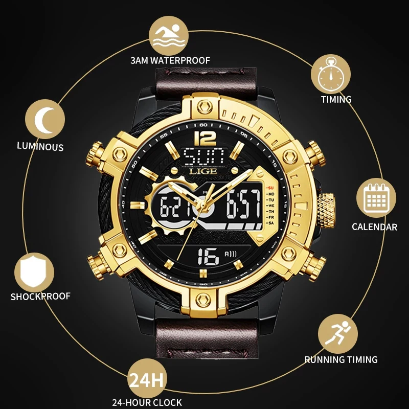 LIGE 2021 роскошные мужские спортивные часы военный водонепроницаемый цифровой