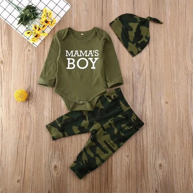 Spring Autumn Newborn Infant Baby Boys Girls Letter Bodysuit Pants Camouflage Outfits Clothes 3PCS Set 0-12M
Spring Autumn Newborn Infant Baby Boys Girls Letter Bodysuit Pants Camouflage Outfits Clothes 3PCS Set 0-12M