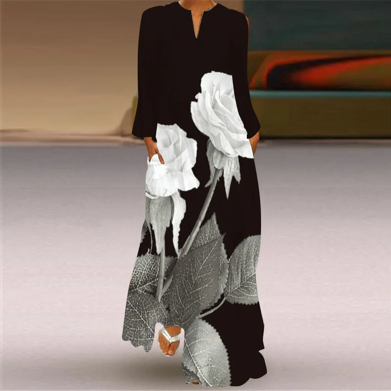 Elegant Party Women Print Dress Sexy V Neck Long Sleeve Long Loose Dress Casual OL Work Office Lady Spring Autumn Maxi Dress 5XL
Elegant Party Women Print Dress Sexy V Neck Long Sleeve Long Loose Dress Casual OL Work Office Lady Spring Autumn Maxi Dress 5XL