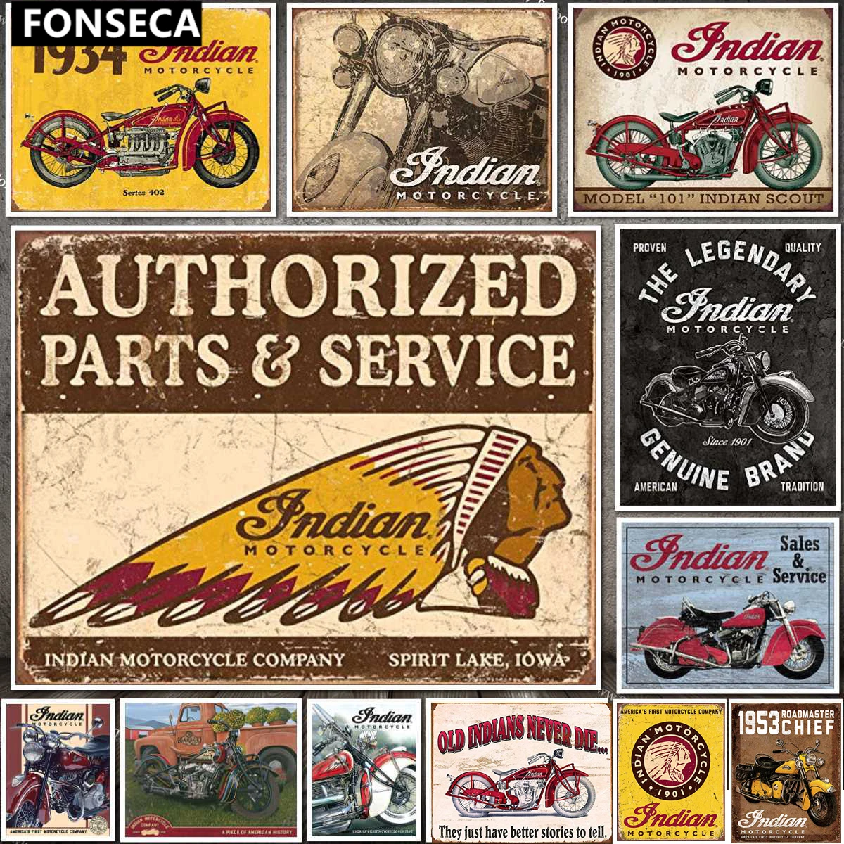 

Traditional Indian Motor Tin Sign Classic Vintage Motorcycle Club Garage Art Decor Iron Plate Paintings Bar Cafe Metal Plaques