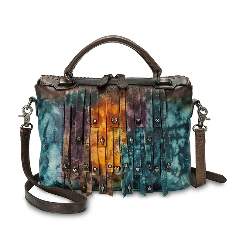 Bestform Genuine Leather Women Bag 2021 New Vintage Tassel Rivet Hand Painted Handbag Soft Cowhide Large Capacity Shoulder Bags
Bestform Genuine Leather Women Bag 2021 New Vintage Tassel Rivet Hand Painted Handbag Soft Cowhide Large Capacity Shoulder Bags