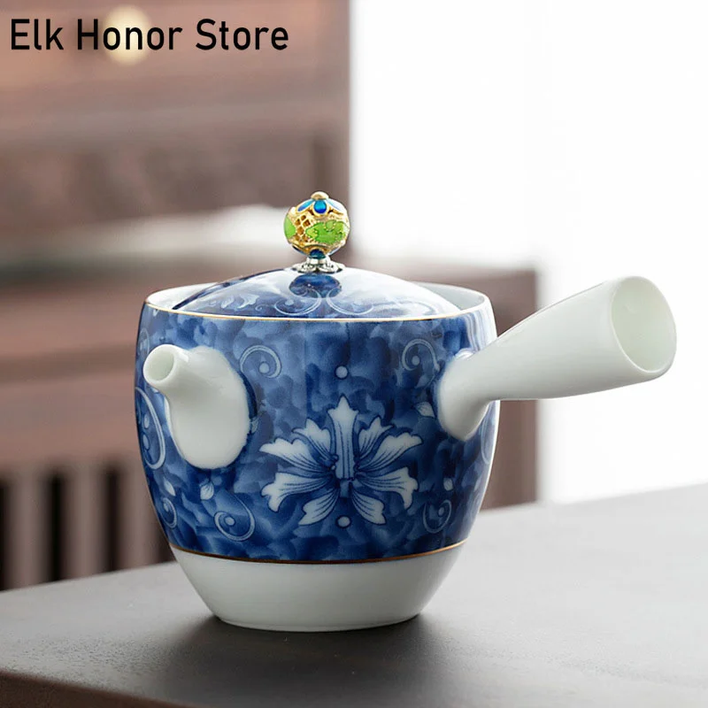 

Белый керамический чайник Dehua 200 мл, чайник с боковой ручкой, домашняя чайная посуда кунг-фу, ситечки ручной работы, фильтр, чайница, одиночны...