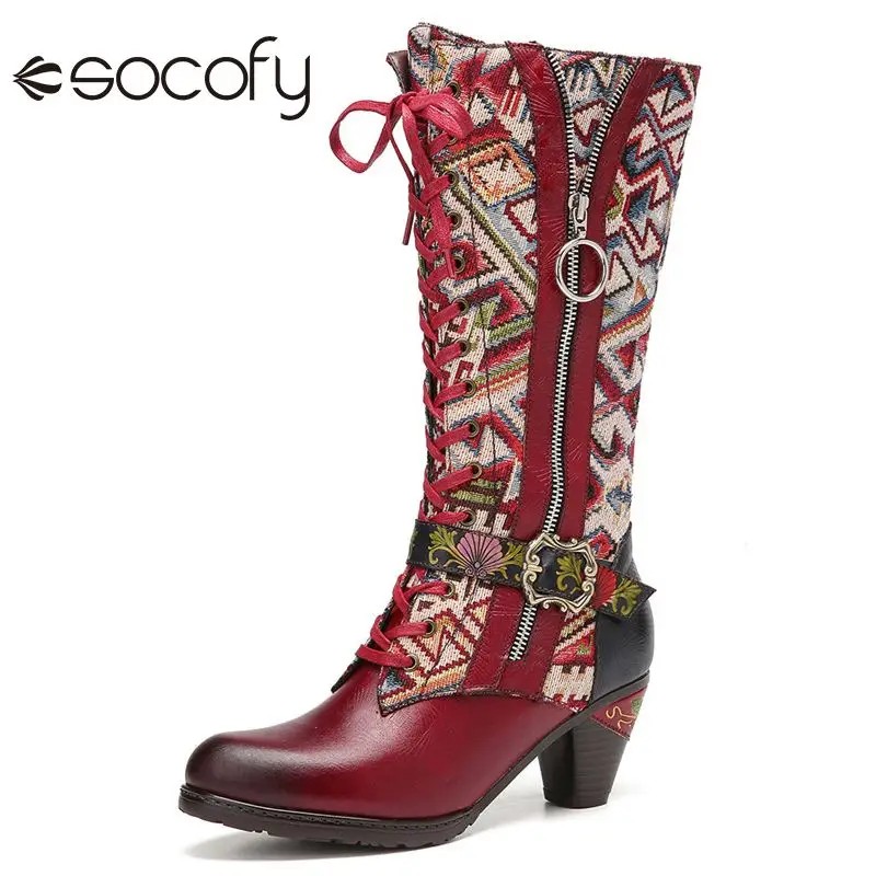 SOCOFY Women Leather Riding Boots Flower Pattern Splicing Chunky Heel Boots Winter Casual Outdoor Party Shoes Botas Mujer
SOCOFY Women Leather Riding Boots Flower Pattern Splicing Chunky Heel Boots Winter Casual Outdoor Party Shoes Botas Mujer