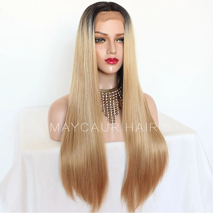 Фото Maycaur длинные фотообои черного цвета Омбре #27 блонд без клея Синтетические Кружева