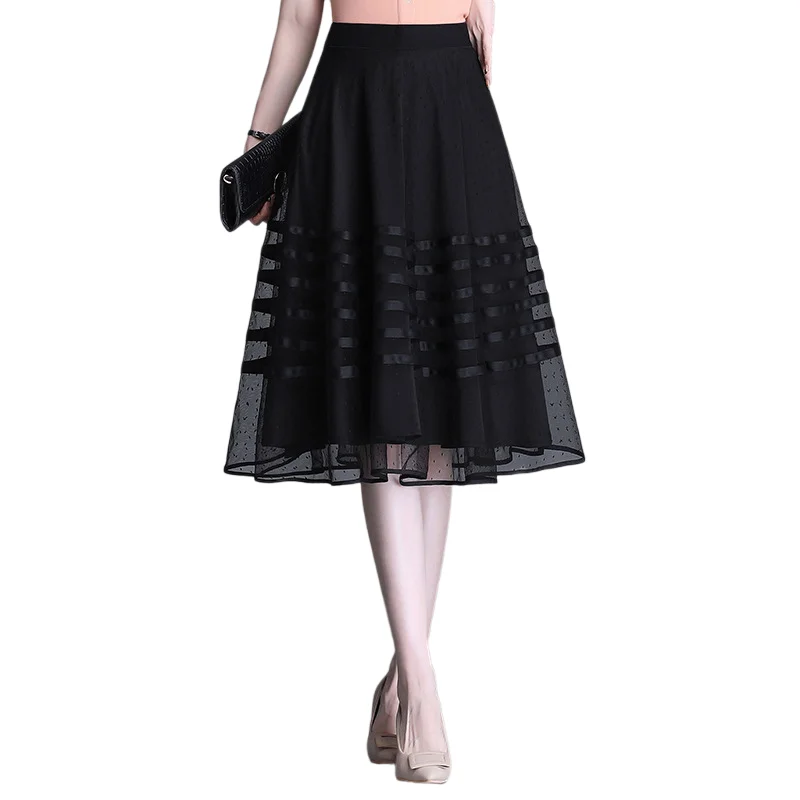 Women Fashion Splice Mesh A-line Black Skirt Summer Office Lady Elegant Chic Loose High Waisted Mid-long Skirts
Women Fashion Splice Mesh A-line Black Skirt Summer Office Lady Elegant Chic Loose High Waisted Mid-long Skirts