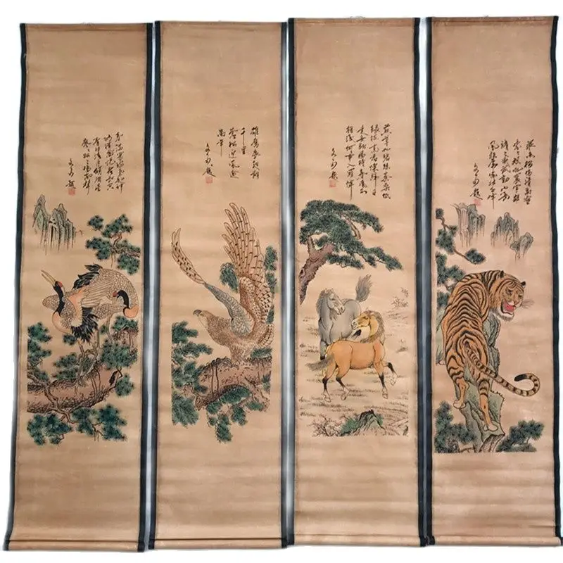 China Old Scroll Painting Four Screen Paintings Middle Hall Hanging Painting
China Old Scroll Painting Four Screen Paintings Middle Hall Hanging Painting