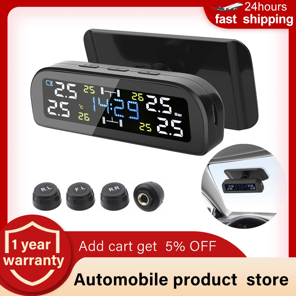TPMS Wireless Tire Pressure Monitoring System Car Solar Power Digital Clock LCD Display 4 External Sensor Tire Pressure Sensor
TPMS Wireless Tire Pressure Monitoring System Car Solar Power Digital Clock LCD Display 4 External Sensor Tire Pressure Sensor