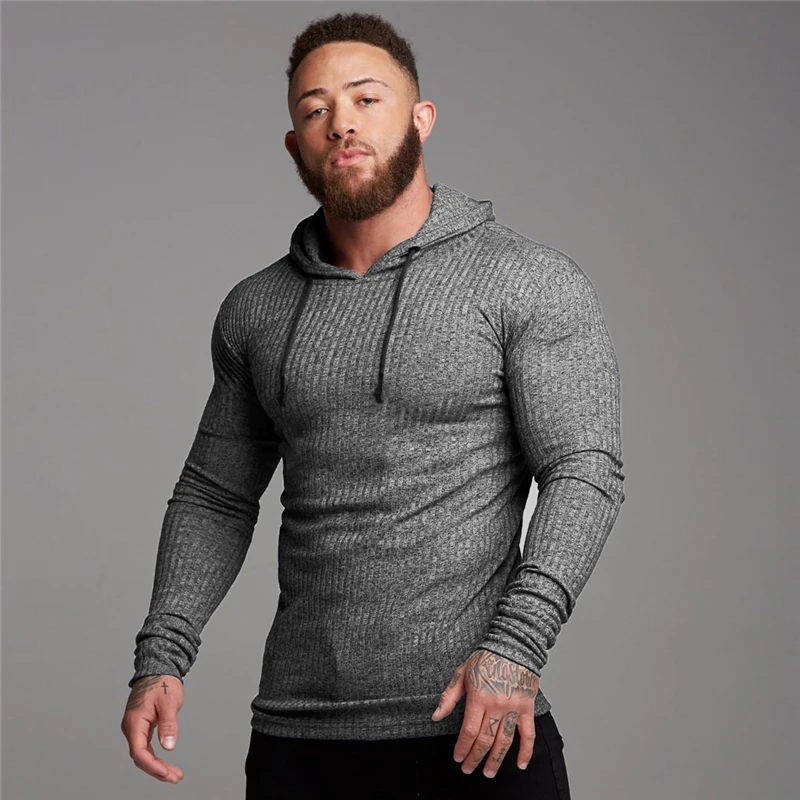 Осень 2020 модная мужская футболка с капюшоном приталенные свитера трикотажная