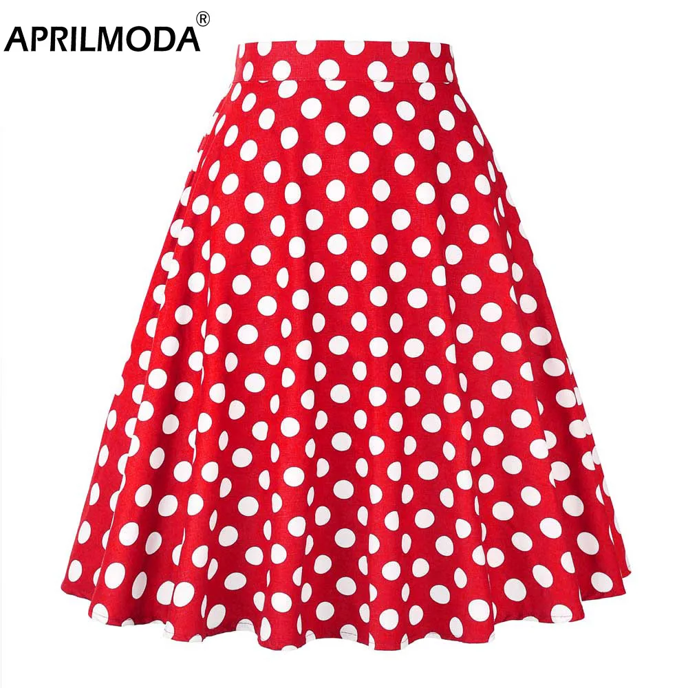 

FAKUNTN 2021 Summer Midi Skirt Runway Vintage Rockabilly Sundress Red Womens Sexy Pinup 50S Cotton Polka Dot Pattern Skater