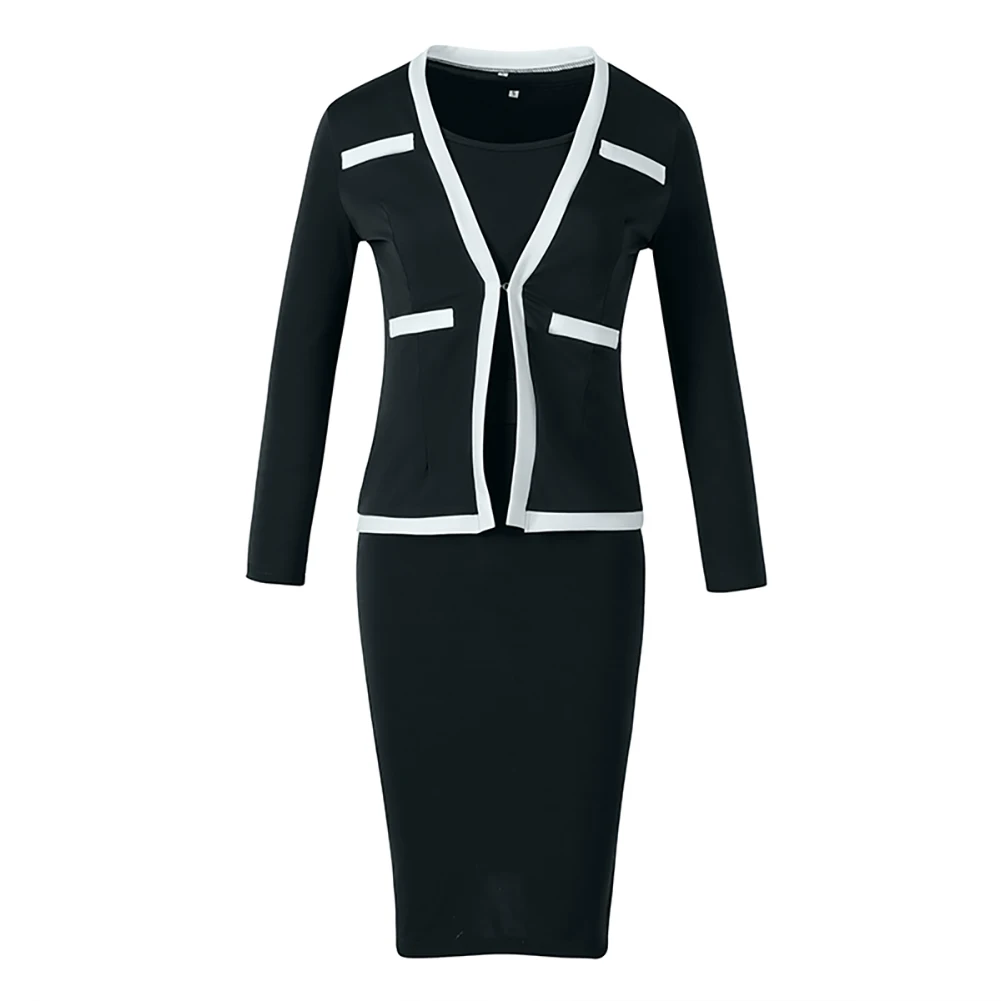 Office Tight Dress Lady Stand Collar Long Sleeve Fake Two-piece Knee-length Bodycon Dress
Office Tight Dress Lady Stand Collar Long Sleeve Fake Two-piece Knee-length Bodycon Dress