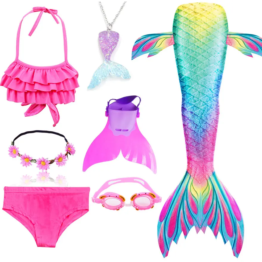 Kids Swimmable Mermaid Tail for Girls Swimming Bating Suit Mermaid Costume Swimsuit can add Monofin Fin Goggle with Garland 
Kids Swimmable Mermaid Tail for Girls Swimming Bating Suit Mermaid Costume Swimsuit can add Monofin Fin Goggle with Garland