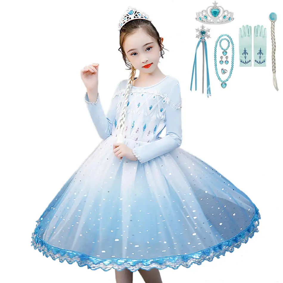 

Long Sleeves Elsa Dress For Baby Girl Snowflake Sequin Ball Gown Halloween Party Fancy Princess Costumes 2-10T Carnival Clothes