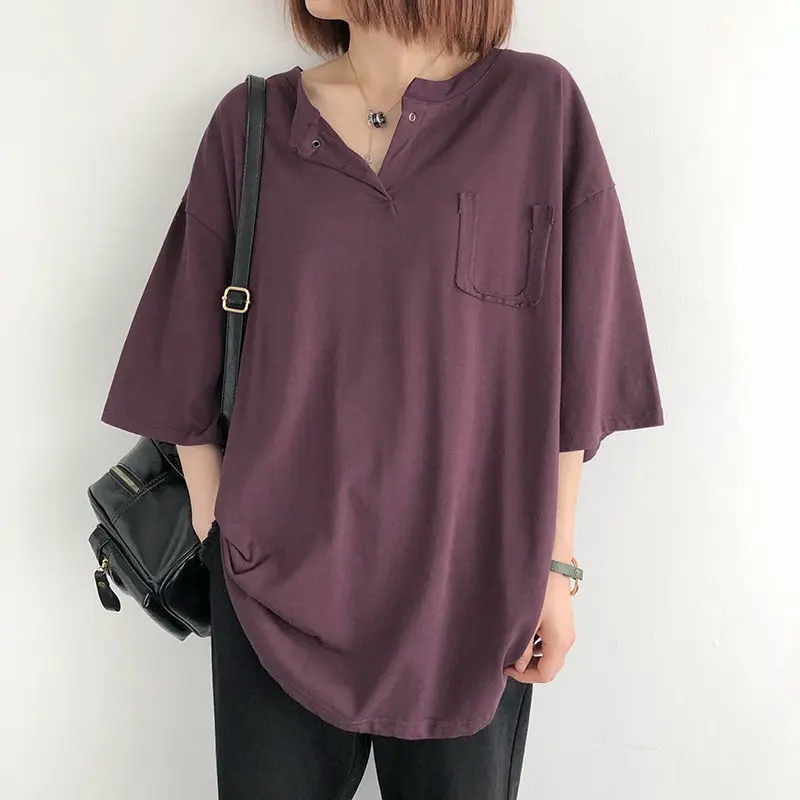 Pure Cotton Bottoming Shirt Solid Color Short-Sleeved T-Shirt Women Summer New Loose Large Size Mid-Length V-Neck Top
Pure Cotton Bottoming Shirt Solid Color Short-Sleeved T-Shirt Women Summer New Loose Large Size Mid-Length V-Neck Top