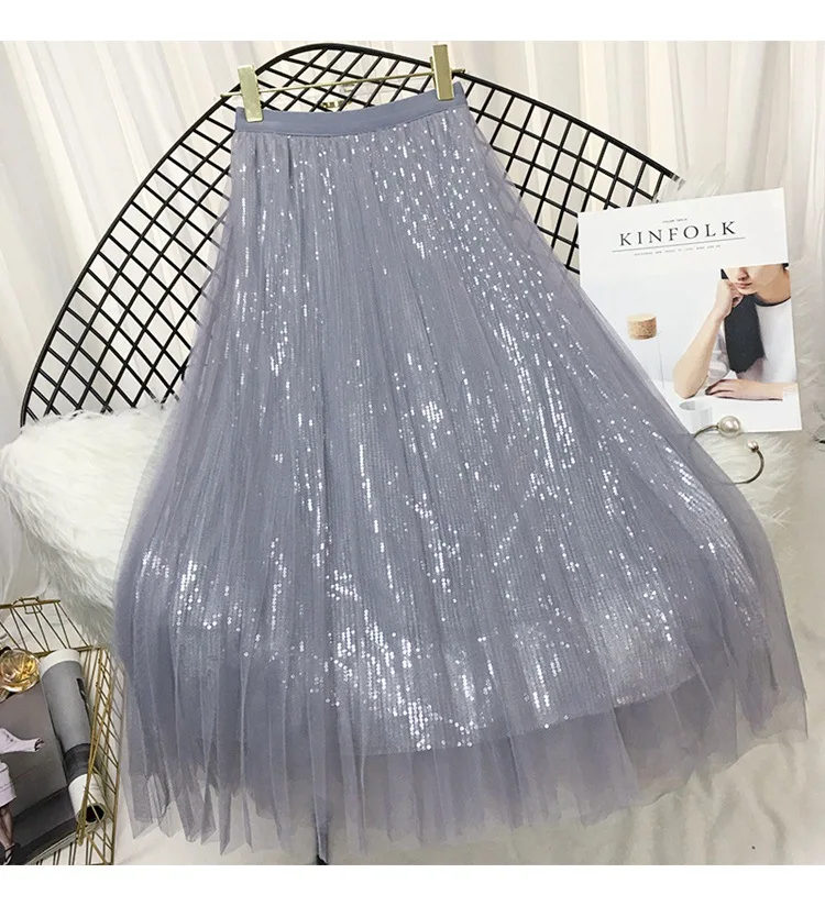 Fashion Women Spring Autumn Mesh Skirts Korea Long Tulle Skirt Sequined Party Pleated A Line Skirt Chic High Waist Party Skirt
Fashion Women Spring Autumn Mesh Skirts Korea Long Tulle Skirt Sequined Party Pleated A Line Skirt Chic High Waist Party Skirt