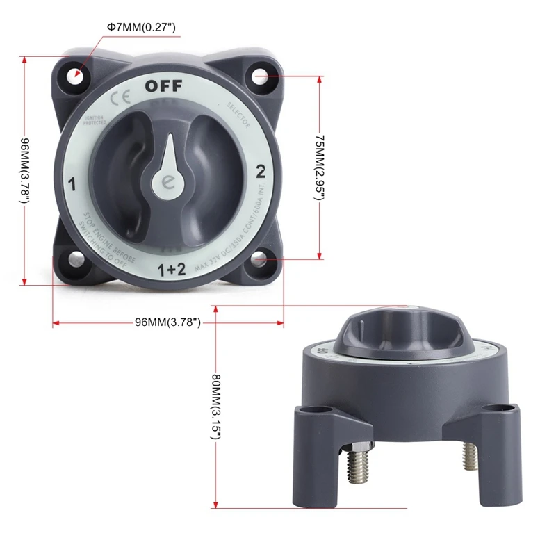 Disconnect Rotary Switch 4 Position 32V 350 Amp E-Series Waterproof Dual Battery Isolator ON/OFF Switch
Disconnect Rotary Switch 4 Position 32V 350 Amp E-Series Waterproof Dual Battery Isolator ON/OFF Switch