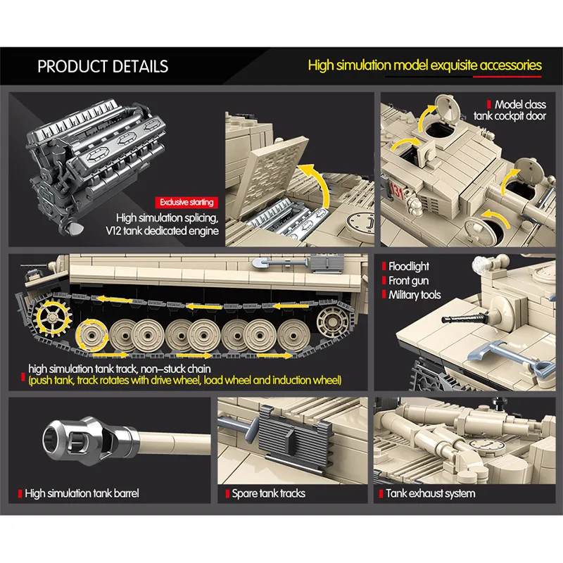 1018 Pcs Military German Tiger 131 Tank Building Blocks Army WW2 Soldier Weapon Bricks Education Toys for Boys
1018 Pcs Military German Tiger 131 Tank Building Blocks Army WW2 Soldier Weapon Bricks Education Toys for Boys