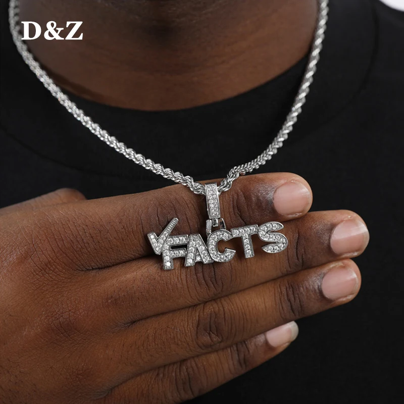 D&Z Iced Out Bling CZ Stones Letter ''FACTS'' Pendant Micro Paved AAA CZ Hip Hop Gold Silver Color Charm Chains Jewelry Gift 
D&Z Iced Out Bling CZ Stones Letter ''FACTS'' Pendant Micro Paved AAA CZ Hip Hop Gold Silver Color Charm Chains Jewelry Gift