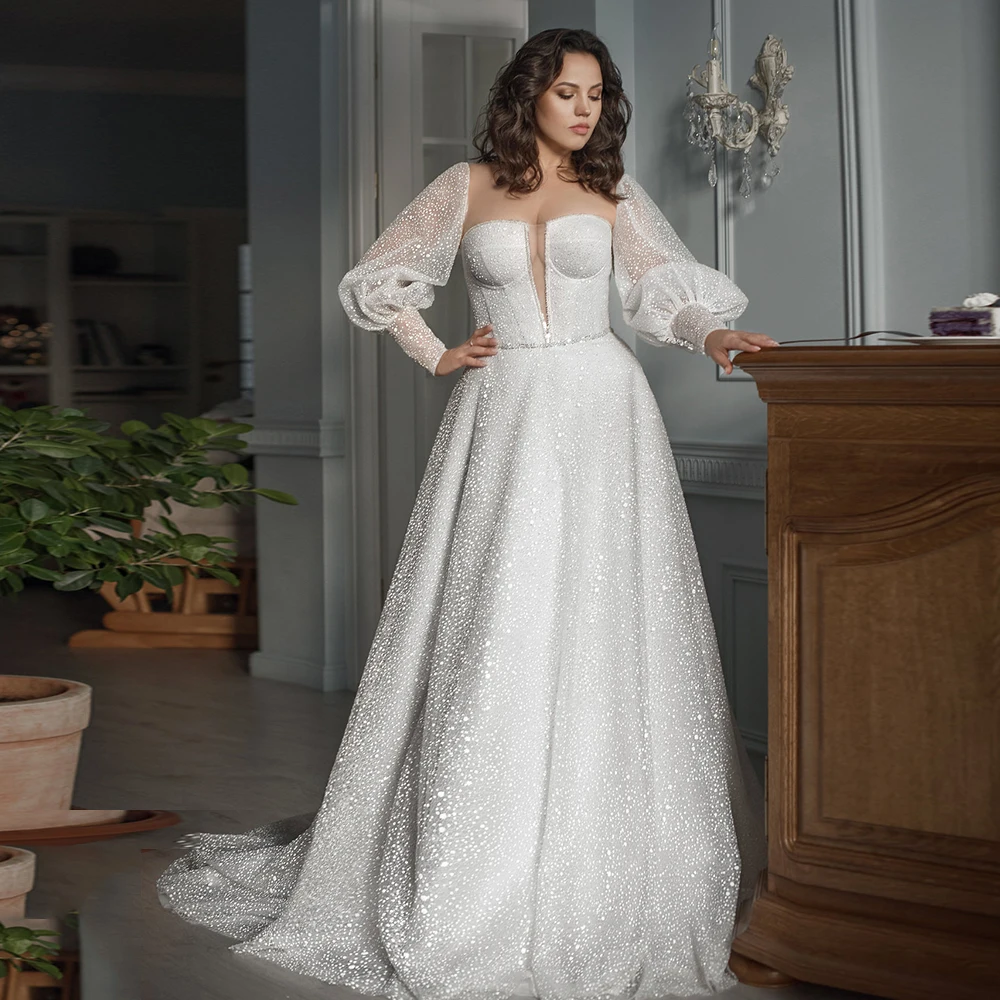 Plus Size Wedding Dresses 2021 Women A-Line V-Neck Beading Bridal Gowns Long Puff Sleeve Custom Made High Quality robe de mariée
Plus Size Wedding Dresses 2021 Women A-Line V-Neck Beading Bridal Gowns Long Puff Sleeve Custom Made High Quality robe de mariée