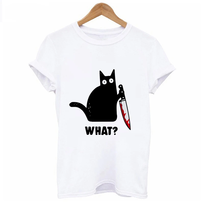 Women Cute Black Cat Printing Fashion Clothes What Letter Print Summer Harajuku Top Tee Shirt Female Short sleeve T-shirt Female
Women Cute Black Cat Printing Fashion Clothes What Letter Print Summer Harajuku Top Tee Shirt Female Short sleeve T-shirt Female