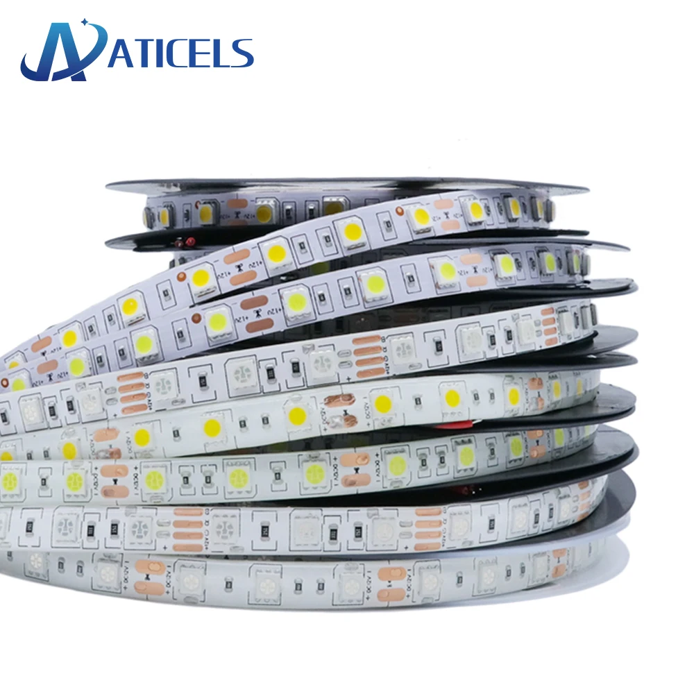 DC12V Светодиодные ленты SMD 5050 60 светодиодов/м 5 м IP20/IP65 гибкие светодиодные
