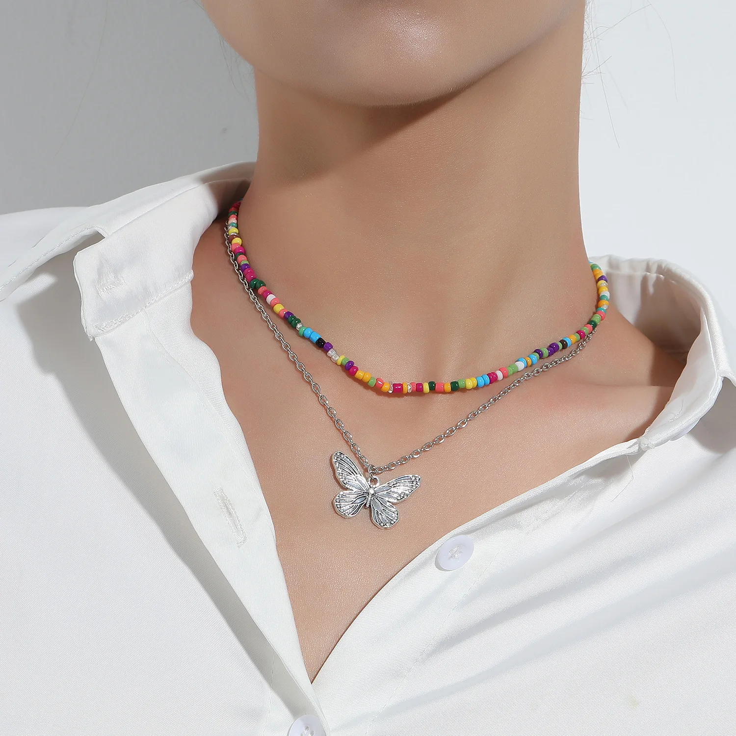 Fashion Trend Rice Bead Butterfly Pendant Necklace for Women Vintage Double Layer Chain Choker Christmas Party Jewelry Charm
Fashion Trend Rice Bead Butterfly Pendant Necklace for Women Vintage Double Layer Chain Choker Christmas Party Jewelry Charm