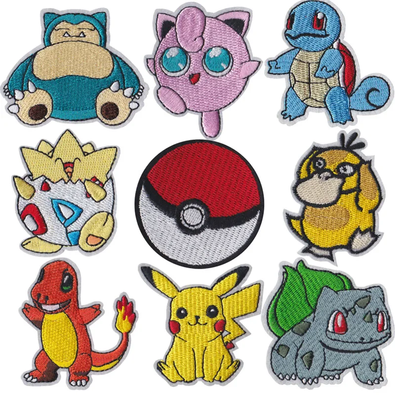 

Pokemon Cloth Patch Pikachu Clothes Stickers Sew on Embroidery Patches Applique Iron on Clothing Cartoon DIY Garment Decor
