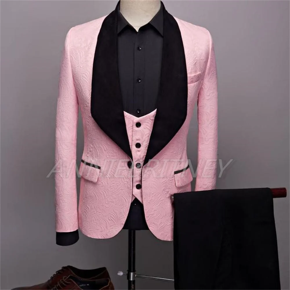 

2021 Модные мужские костюмы по индивидуальному заказу, черные приталенные смокинг для жениха с отложным воротником для свадебного вечернего костюма (пиджак + брюки + жилет)