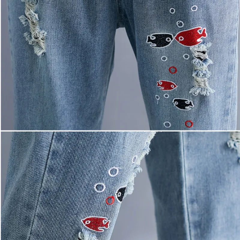 #4621 Light Blue Loose Boyfriend Harem Ripped Jeans For Women With Holes Elastic Waist Casual Vintage Womans Jeans Embroidery
#4621 Light Blue Loose Boyfriend Harem Ripped Jeans For Women With Holes Elastic Waist Casual Vintage Womans Jeans Embroidery