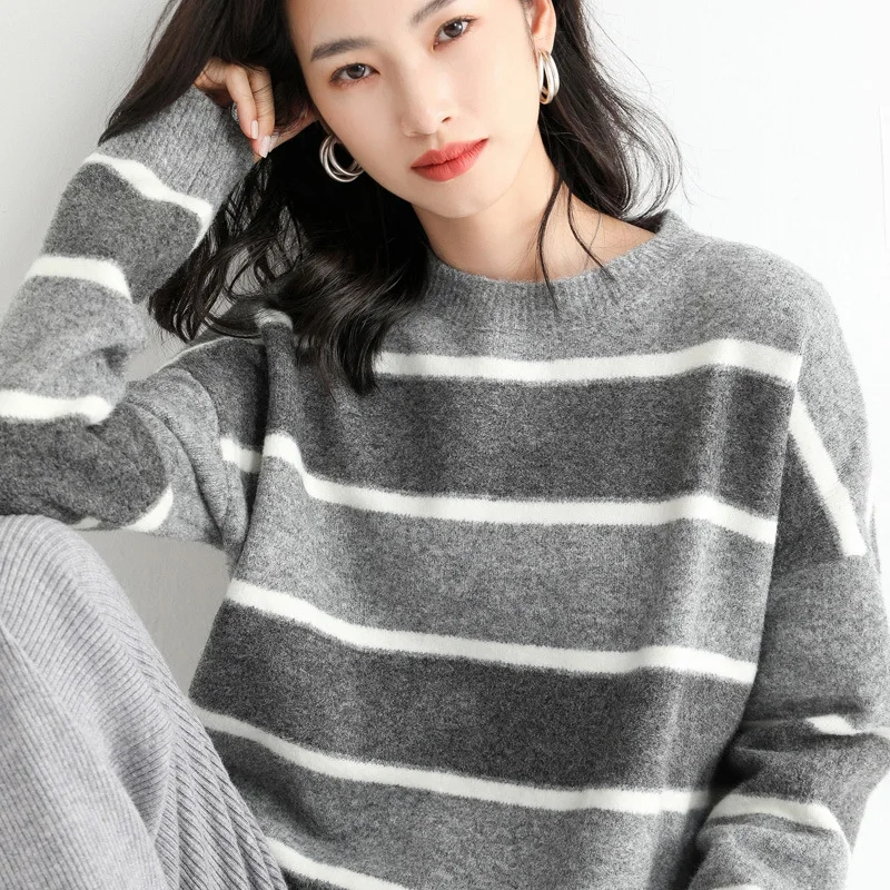 New Woman Winter Oversize Striped Knitted Sweater O Neck Pullovers Chic Tops Spring Female Loose Design
New Woman Winter Oversize Striped Knitted Sweater O Neck Pullovers Chic Tops Spring Female Loose Design
