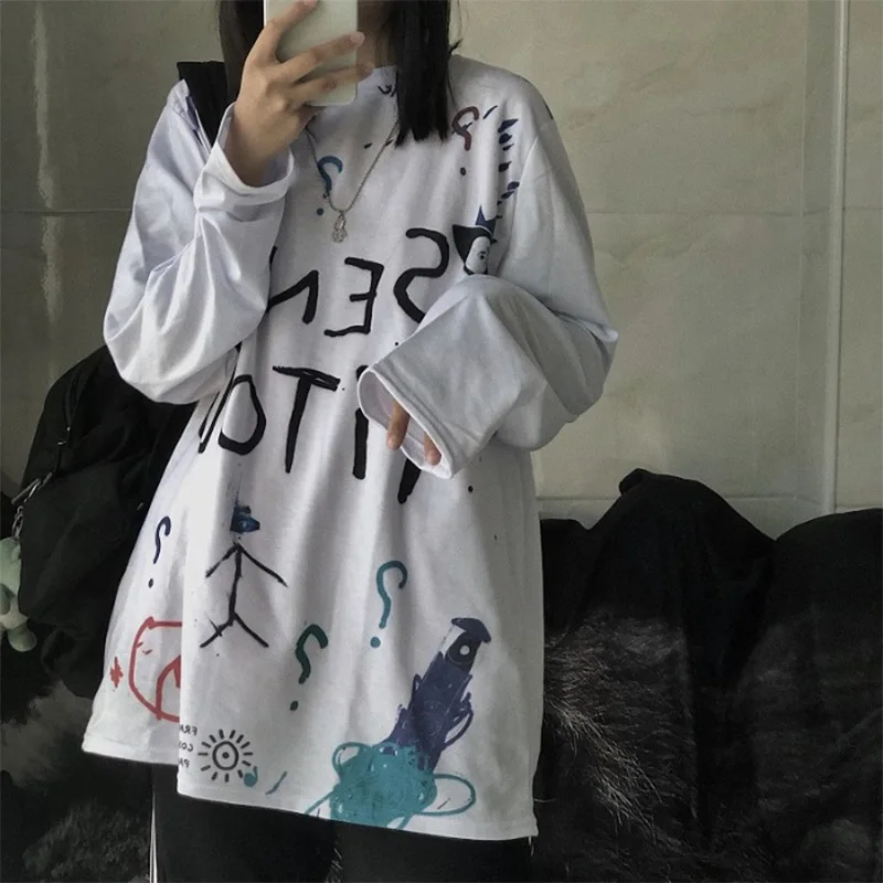 Harajuku Style Graffiti Student Base Coat Korean Version Loose Early Autumn Weird Long-sleeved T-shirt Women Harajuku Clothing
Harajuku Style Graffiti Student Base Coat Korean Version Loose Early Autumn Weird Long-sleeved T-shirt Women Harajuku Clothing