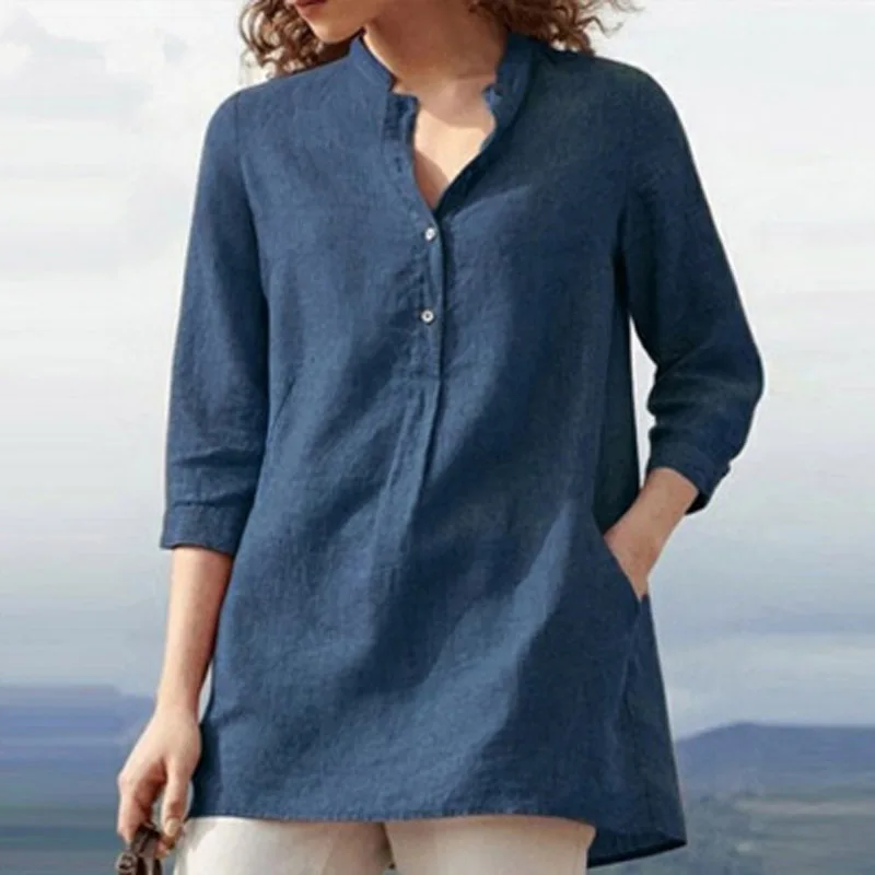 Женская льняная Блузка с V-образным вырезом, на пуговицах
Женская льняная Блузка с V-образным вырезом, на пуговицах