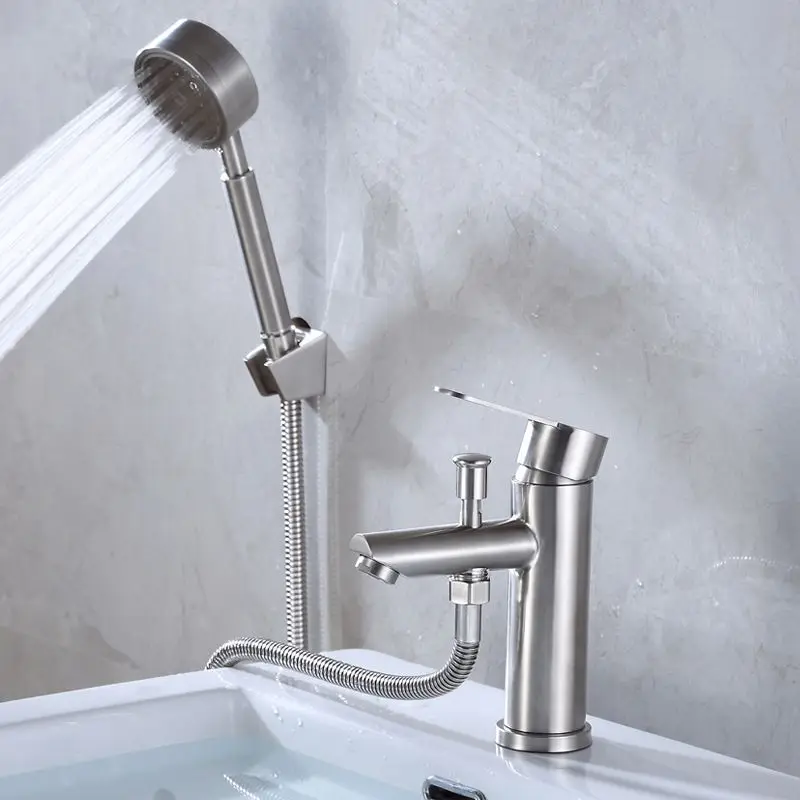 Bathroom Basin Faucet Stainless Steel Single Handle Sink Mixer Tap with Shower Head Cold Hot Water Tap Valve Nozzle BathTub Tap 
Bathroom Basin Faucet Stainless Steel Single Handle Sink Mixer Tap with Shower Head Cold Hot Water Tap Valve Nozzle BathTub Tap