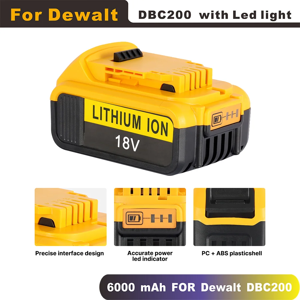18 в 6000 мАч литий-ионный аккумулятор Батарея для DeWalt DCB180,DCB181,DCB182,DCB200,DCB201,DCB201-2,DCB203 может заменить 20V
18 в 6000 мАч литий-ионный аккумулятор Батарея для DeWalt DCB180,DCB181,DCB182,DCB200,DCB201,DCB201-2,DCB203 может заменить 20V
